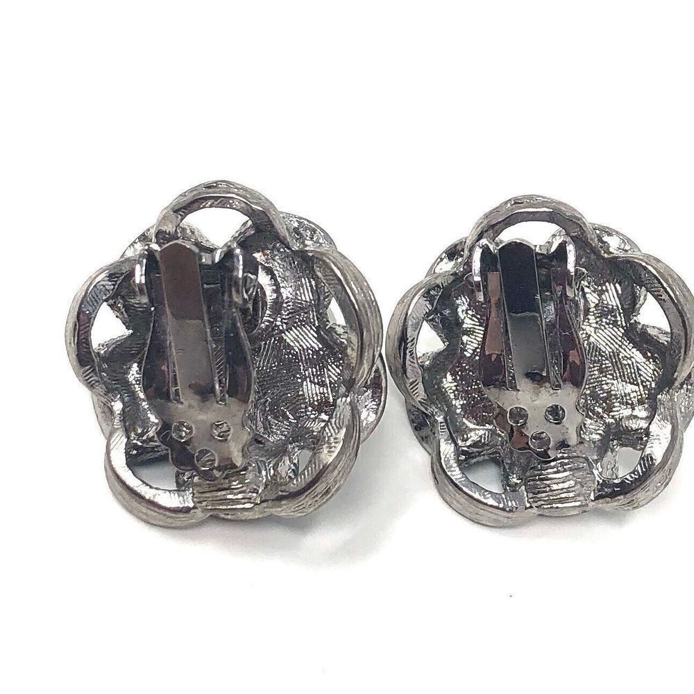 Vintage Enamel Lucite Silvertone Clip Earrings Nautical Patriotic Colors - Picture 3 of 5